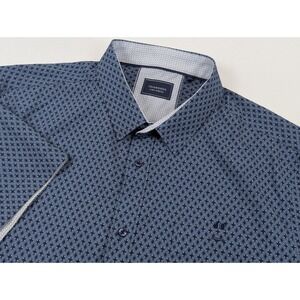 7 Diamonds 4 Way Stretch Shirt Mens 2XL Geometric Blue Button Up Short Sleeve